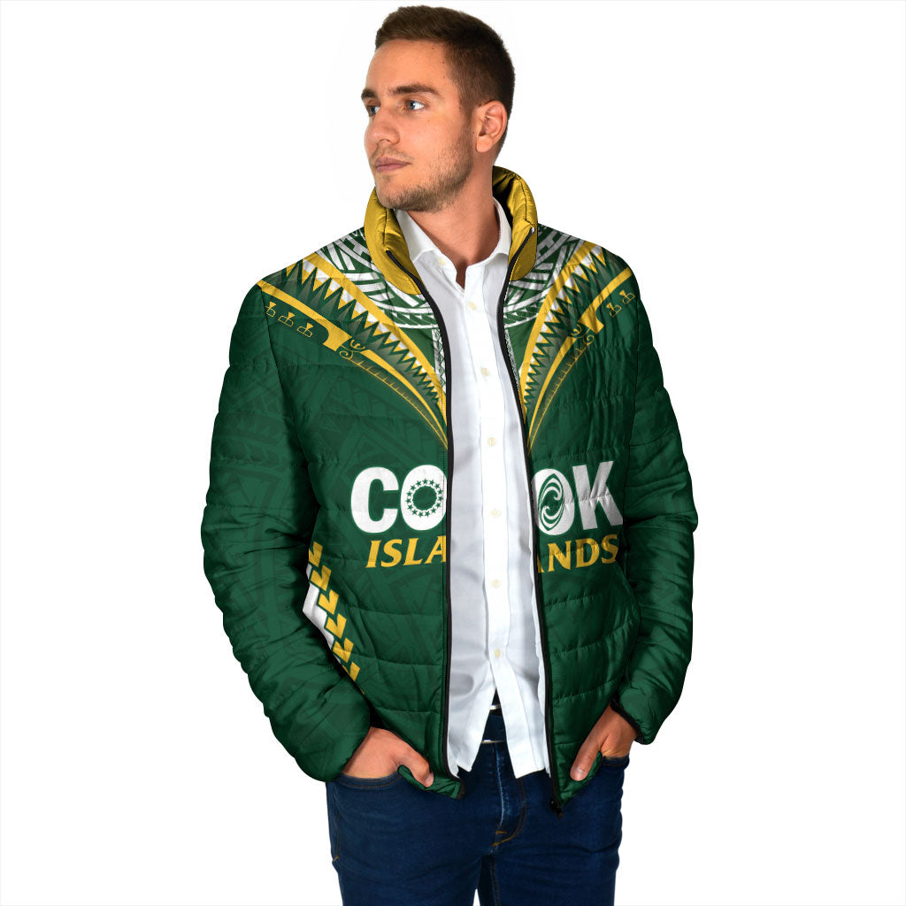 Custom Rugby League Cook Islands Padded Jacket Tribal Pattern Green Version