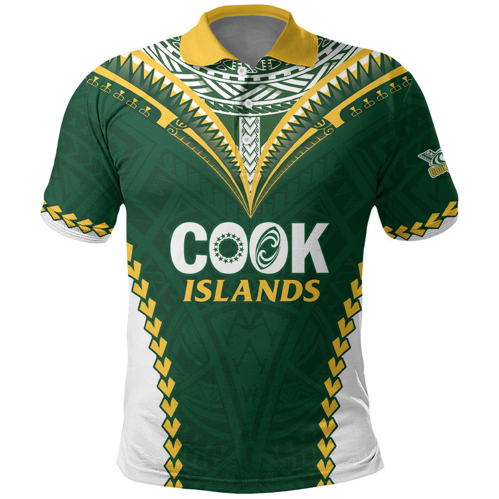 Custom Rugby League Cook Islands Polo Shirt Tribal Pattern Green Version