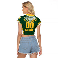 Custom Rugby League Cook Islands Raglan Cropped T Shirt Tribal Pattern Green Version