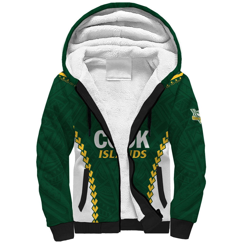 Custom Rugby League Cook Islands Sherpa Hoodie Tribal Pattern Green Version