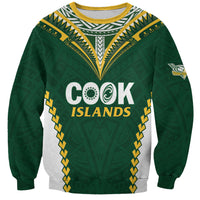 Custom Rugby League Cook Islands Sweatshirt Tribal Pattern Green Version