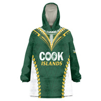 Custom Rugby League Cook Islands Wearable Blanket Hoodie Tribal Pattern Green Version LT01 One Size Green - Polynesian Pride