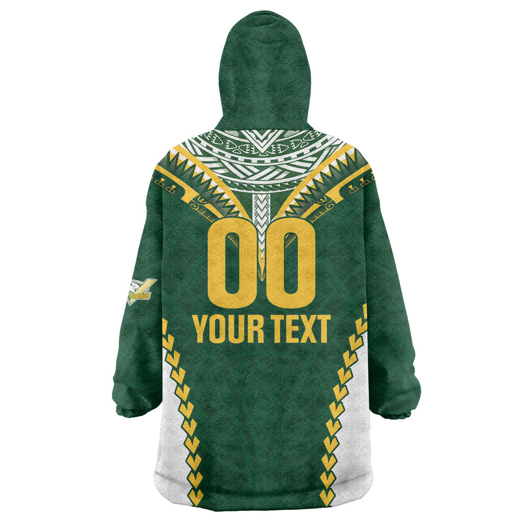 Custom Rugby League Cook Islands Wearable Blanket Hoodie Tribal Pattern Green Version LT01 - Polynesian Pride
