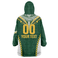 Custom Rugby League Cook Islands Wearable Blanket Hoodie Tribal Pattern Green Version LT01 - Polynesian Pride