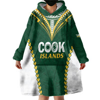 Custom Rugby League Cook Islands Wearable Blanket Hoodie Tribal Pattern Green Version LT01 - Polynesian Pride