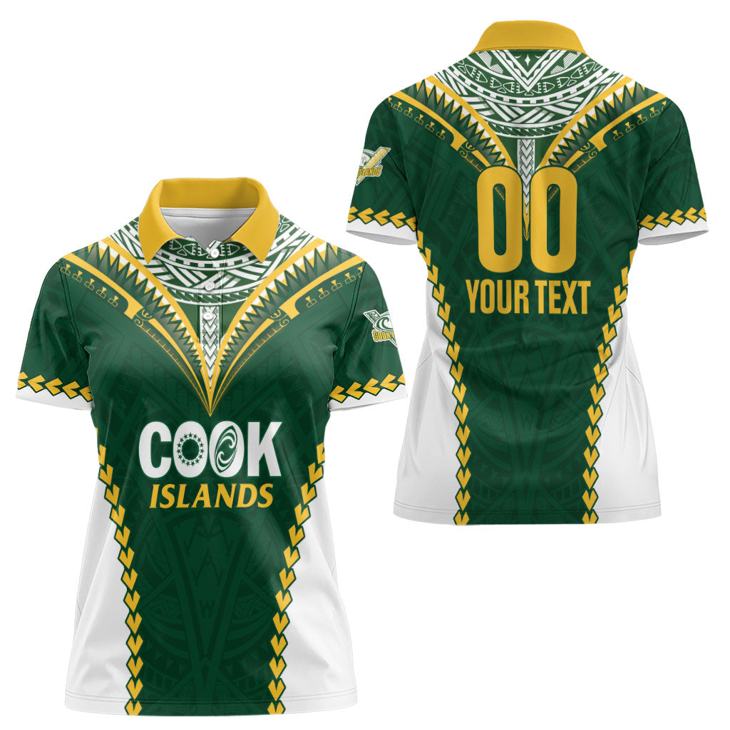 Custom Rugby League Cook Islands Women Polo Shirt Tribal Pattern Green Version