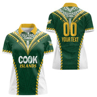 Custom Rugby League Cook Islands Women Polo Shirt Tribal Pattern Green Version