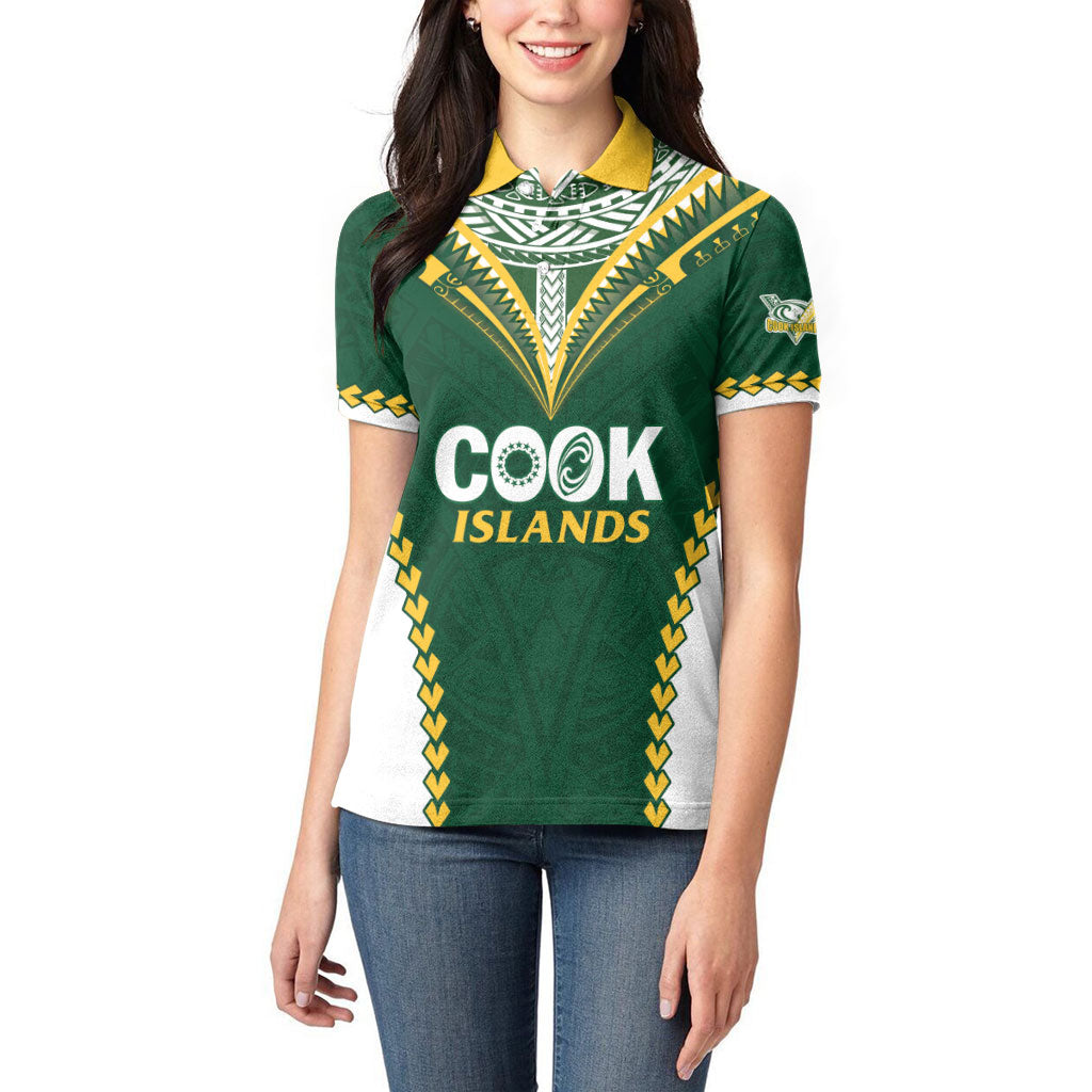 Custom Rugby League Cook Islands Women Polo Shirt Tribal Pattern Green Version