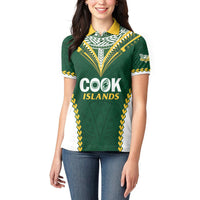 Custom Rugby League Cook Islands Women Polo Shirt Tribal Pattern Green Version