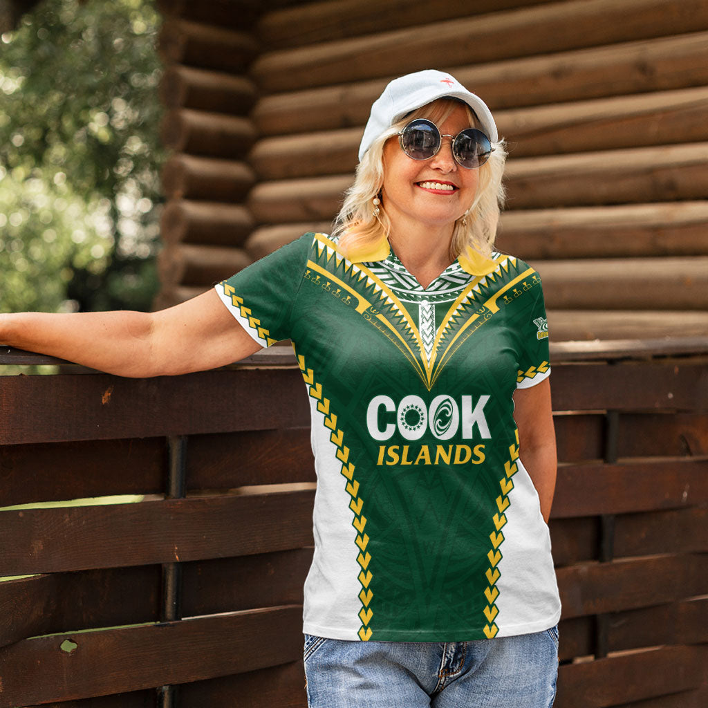 Custom Rugby League Cook Islands Women Polo Shirt Tribal Pattern Green Version
