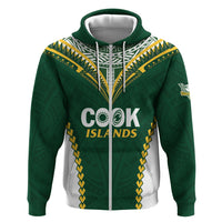 Custom Rugby League Cook Islands Zip Hoodie Tribal Pattern Green Version
