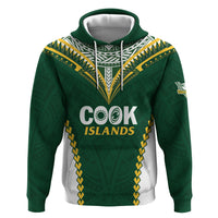 Custom Rugby League Cook Islands Zip Hoodie Tribal Pattern Green Version