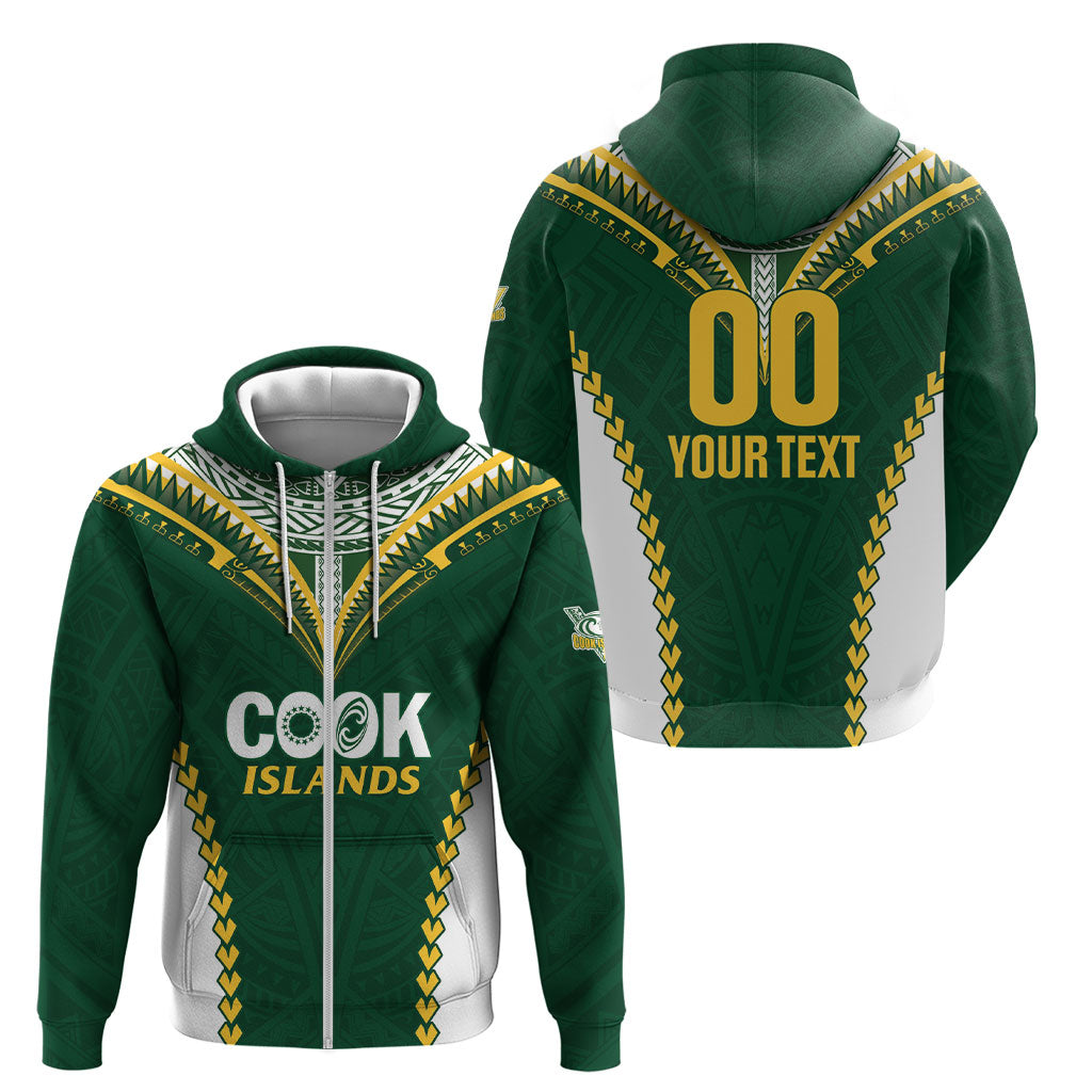 Custom Rugby League Cook Islands Zip Hoodie Tribal Pattern Green Version