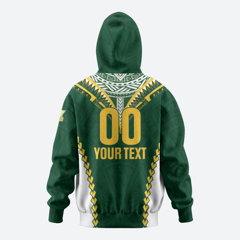 Custom Rugby League Cook Islands Zip Hoodie Tribal Pattern Green Version