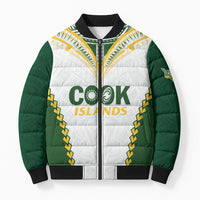Custom Rugby League Cook Islands Bomber Puffer Jacket Tribal Pattern White Version