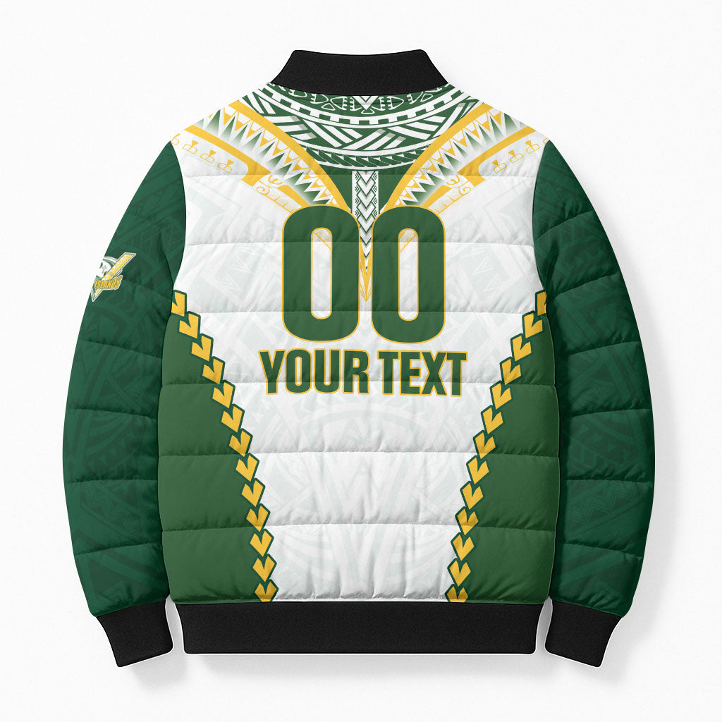 Custom Rugby League Cook Islands Bomber Puffer Jacket Tribal Pattern White Version