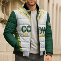 Custom Rugby League Cook Islands Bomber Puffer Jacket Tribal Pattern White Version
