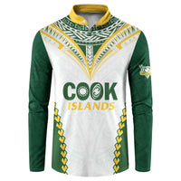 Custom Rugby League Cook Islands Button Sweatshirt Tribal Pattern White Version