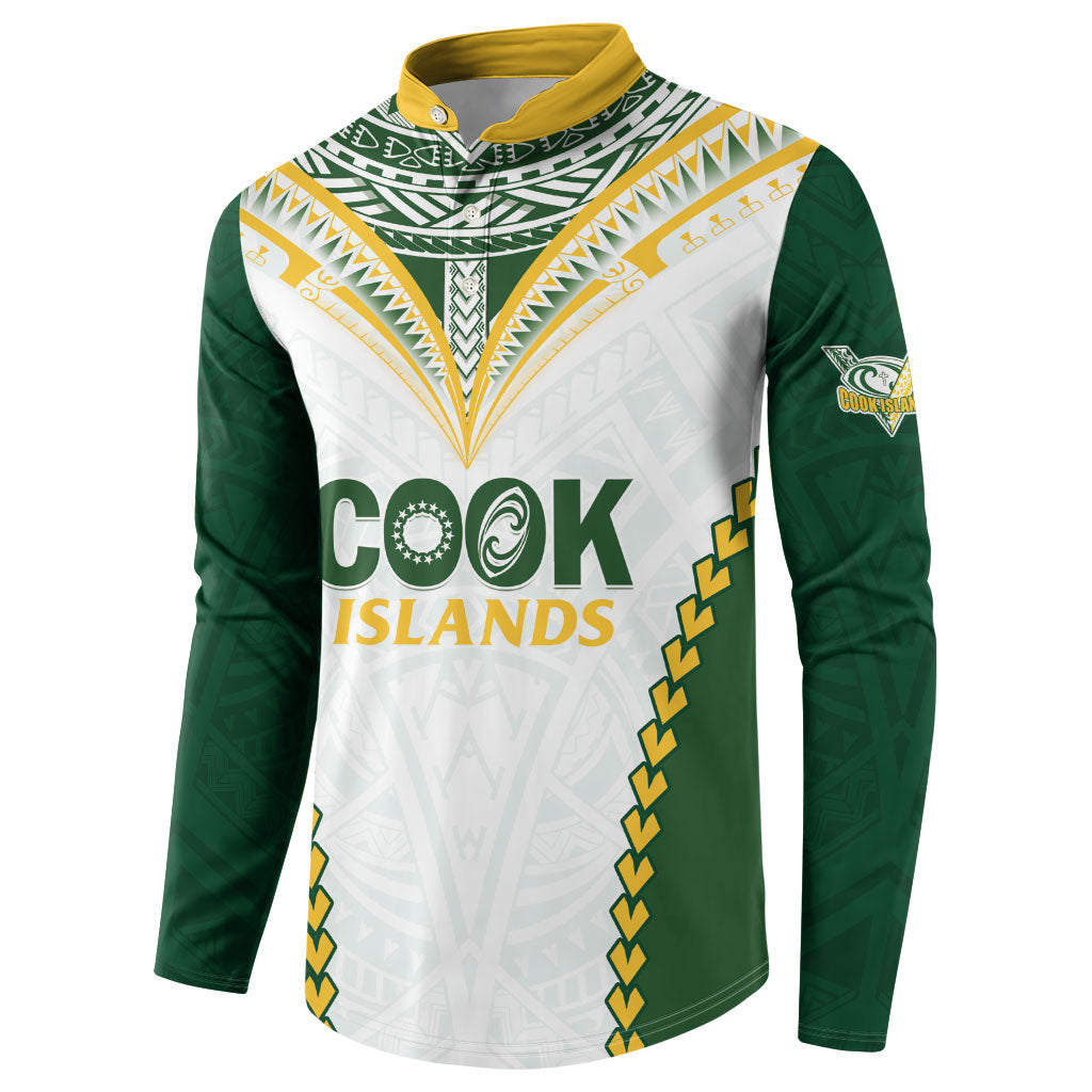 Custom Rugby League Cook Islands Button Sweatshirt Tribal Pattern White Version