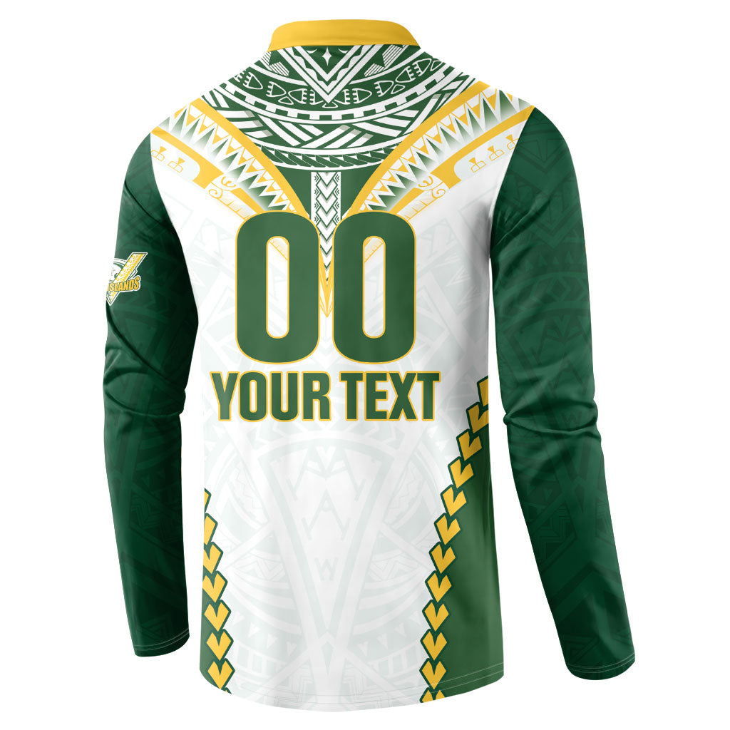 Custom Rugby League Cook Islands Button Sweatshirt Tribal Pattern White Version