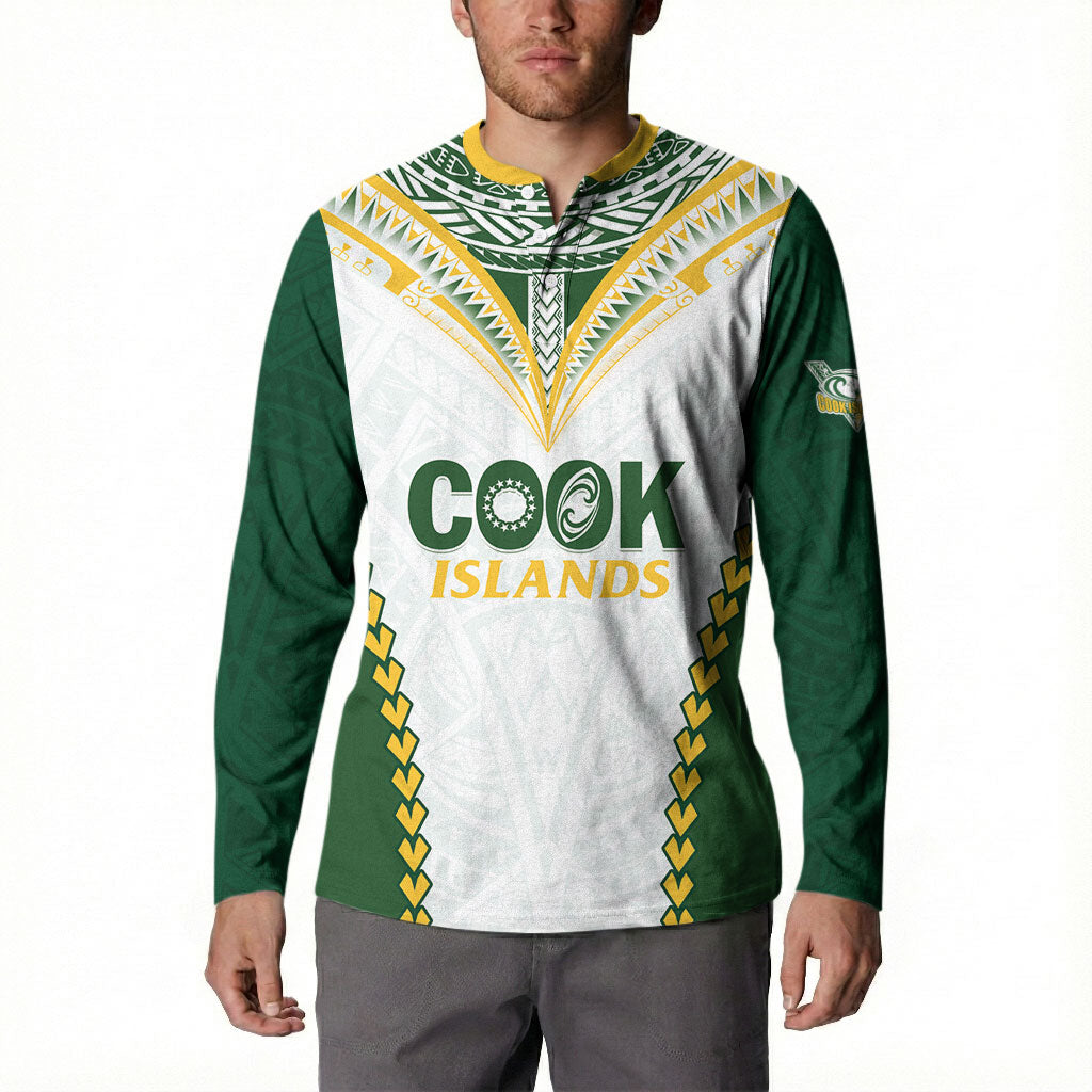 Custom Rugby League Cook Islands Button Sweatshirt Tribal Pattern White Version