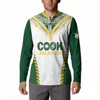 Custom Rugby League Cook Islands Button Sweatshirt Tribal Pattern White Version
