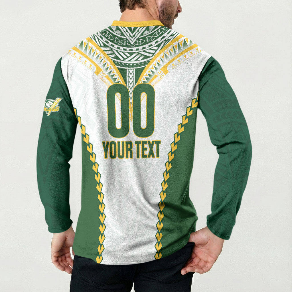 Custom Rugby League Cook Islands Button Sweatshirt Tribal Pattern White Version
