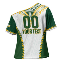 Custom Rugby League Cook Islands Cross Shoulder Shirt Tribal Pattern White Version