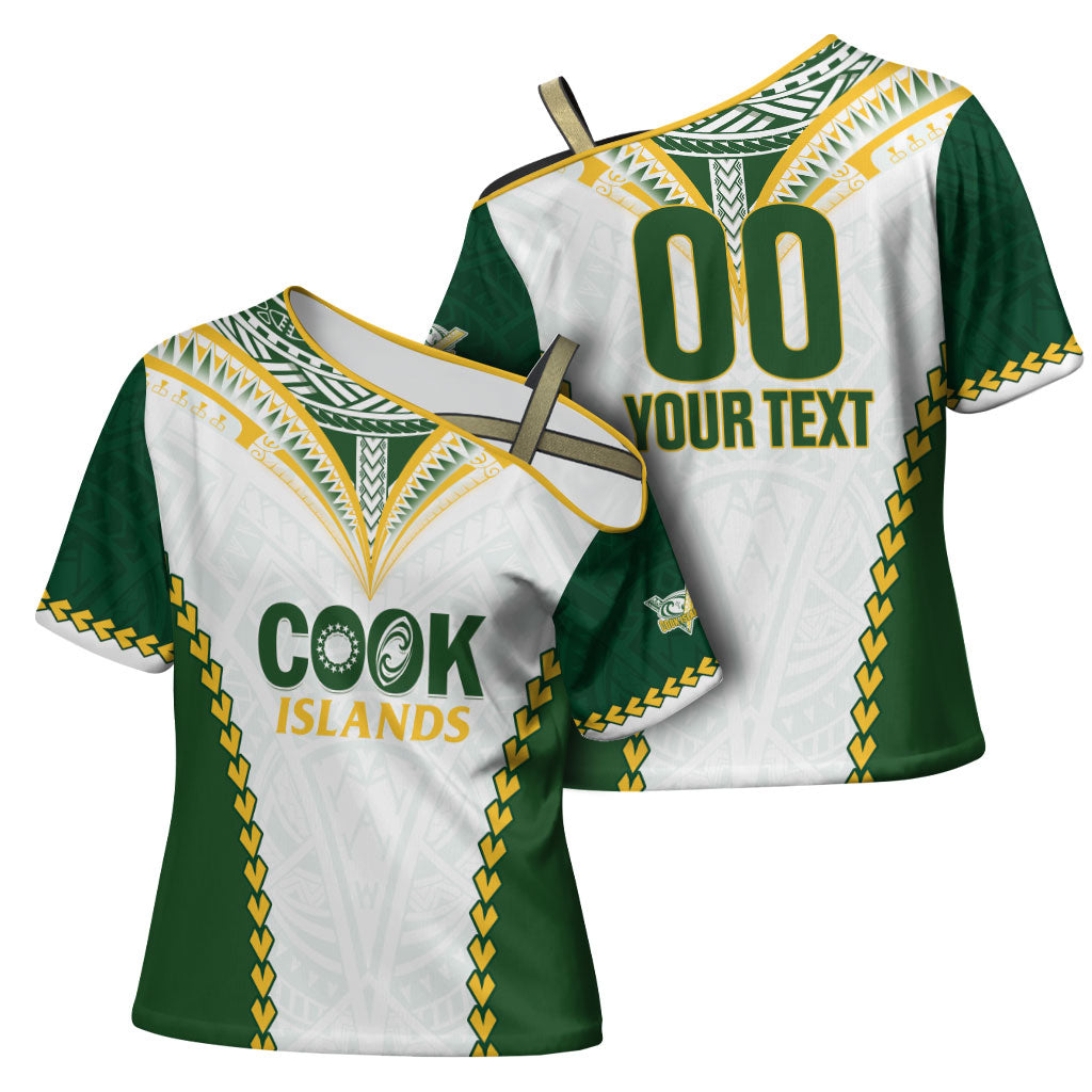 Custom Rugby League Cook Islands Cross Shoulder Shirt Tribal Pattern White Version