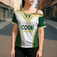Custom Rugby League Cook Islands Cross Shoulder Shirt Tribal Pattern White Version