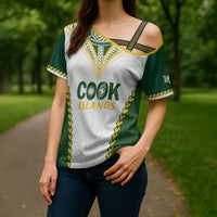 Custom Rugby League Cook Islands Cross Shoulder Shirt Tribal Pattern White Version