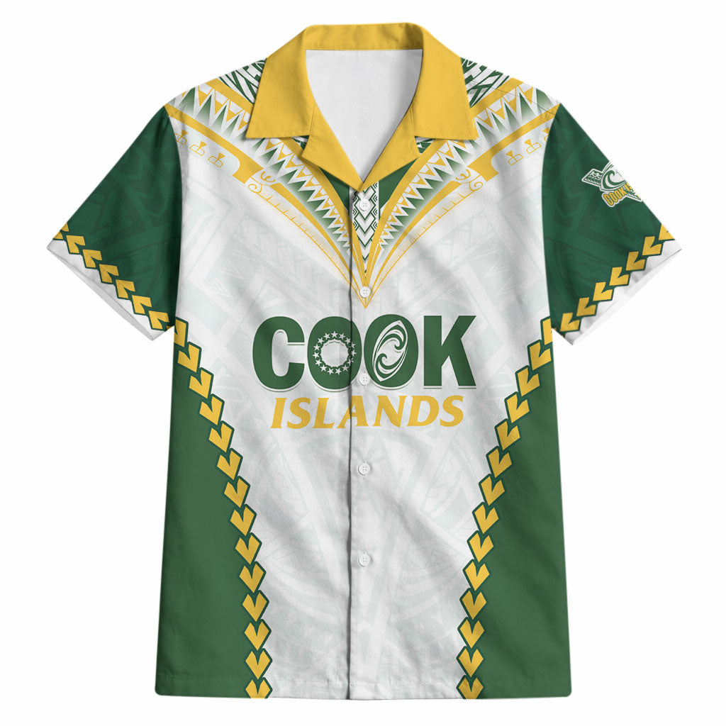 Custom Rugby League Cook Islands Hawaiian Shirt Tribal Pattern White Version