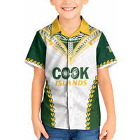 Custom Rugby League Cook Islands Kid Hawaiian Shirt Tribal Pattern White Version LT01 Kid White - Polynesian Pride