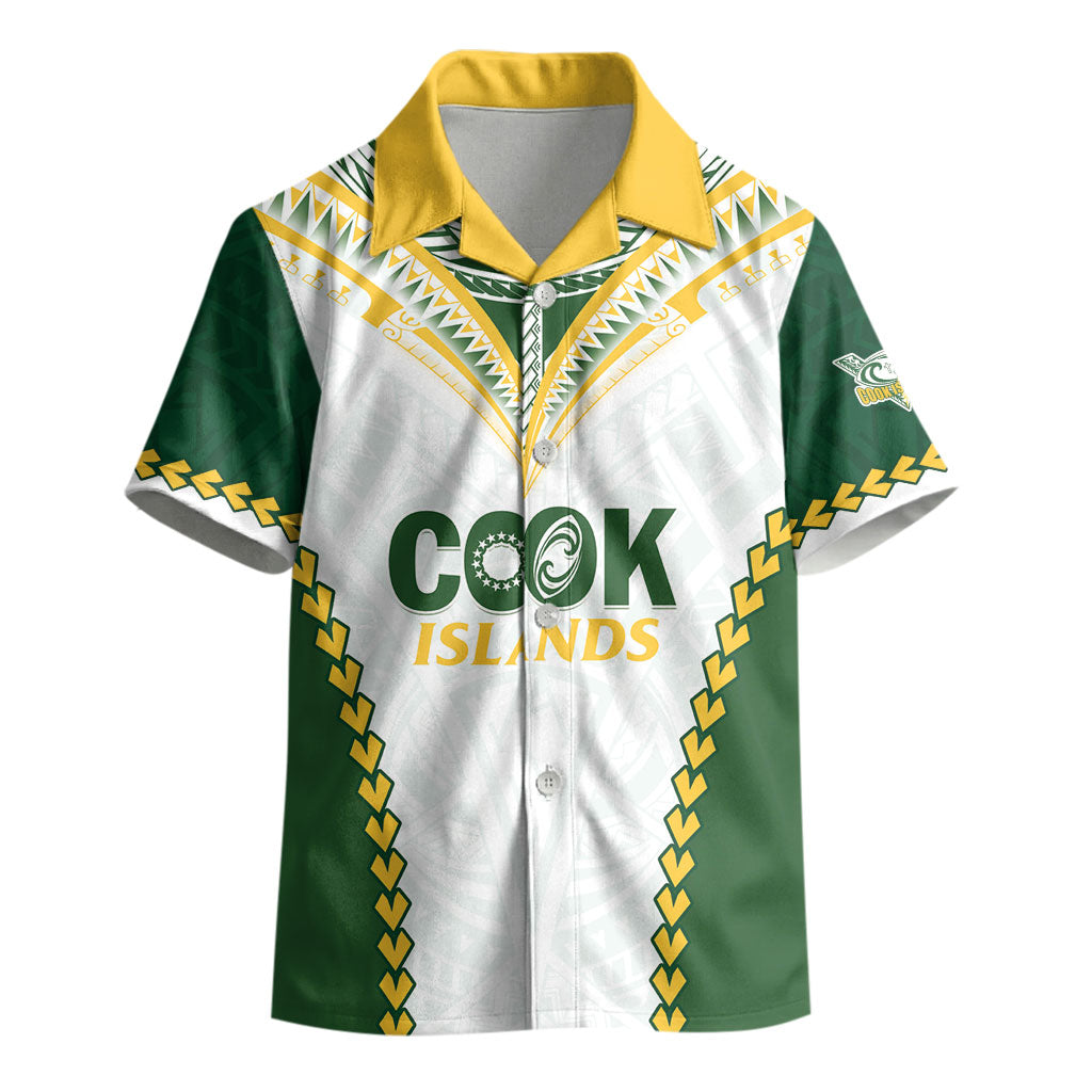Custom Rugby League Cook Islands Kid Hawaiian Shirt Tribal Pattern White Version LT01 - Polynesian Pride