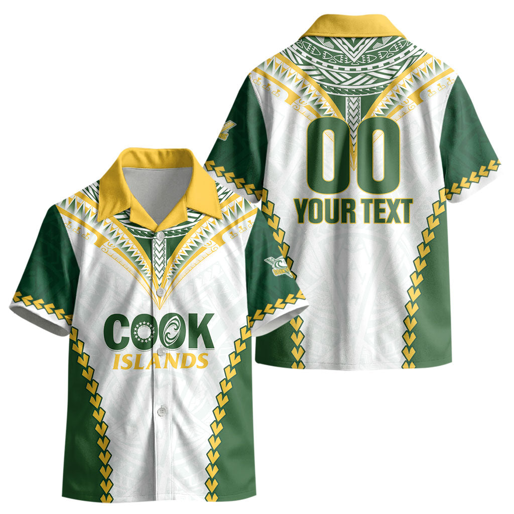 Custom Rugby League Cook Islands Kid Hawaiian Shirt Tribal Pattern White Version LT01 - Polynesian Pride