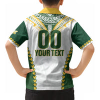 Custom Rugby League Cook Islands Kid Hawaiian Shirt Tribal Pattern White Version LT01 - Polynesian Pride
