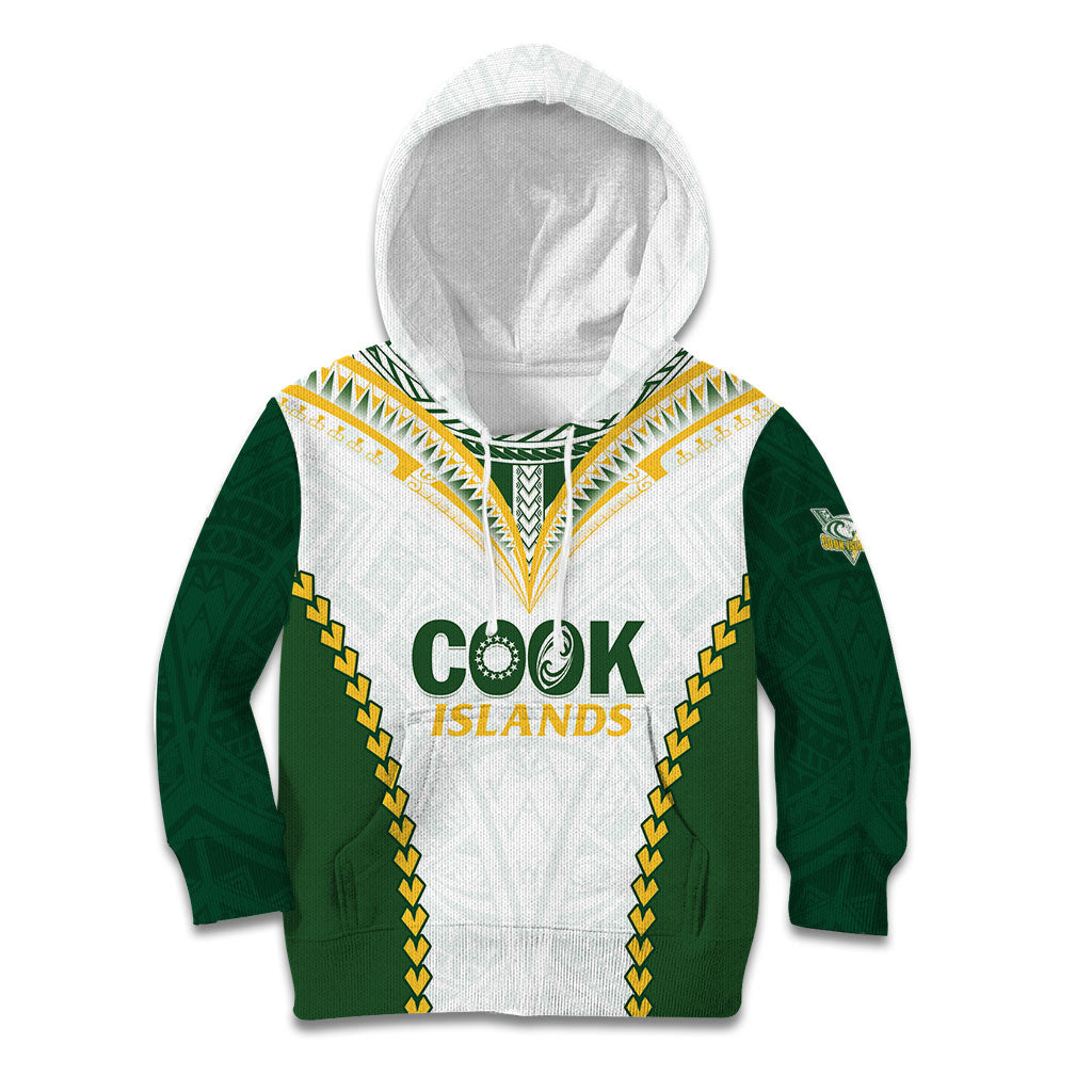 Custom Rugby League Cook Islands Kid Hoodie Tribal Pattern White Version