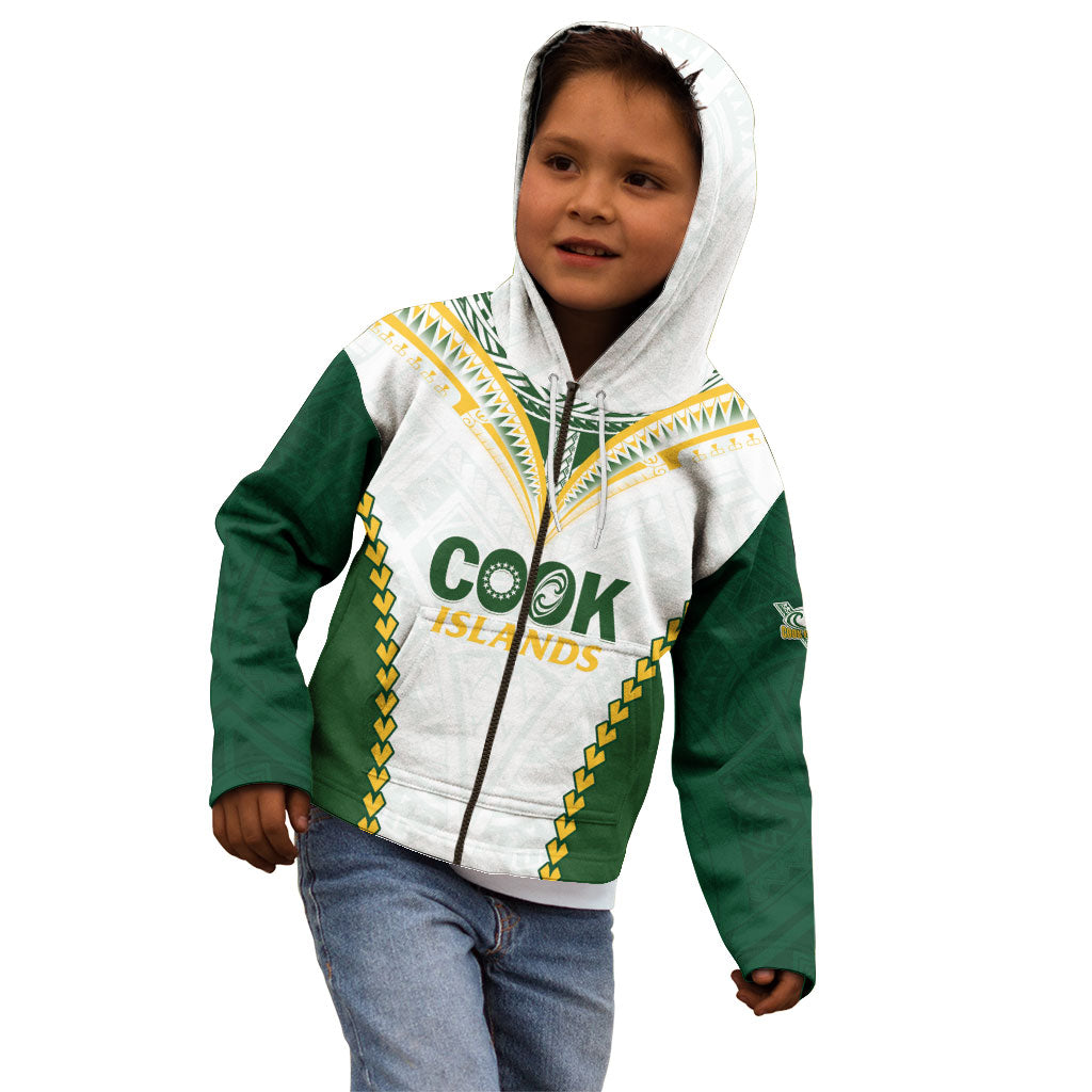 Custom Rugby League Cook Islands Kid Hoodie Tribal Pattern White Version