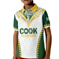 Custom Rugby League Cook Islands Kid Polo Shirt Tribal Pattern White Version