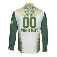 Custom Rugby League Cook Islands Long Sleeve Button Shirt Tribal Pattern White Version LT01 - Polynesian Pride