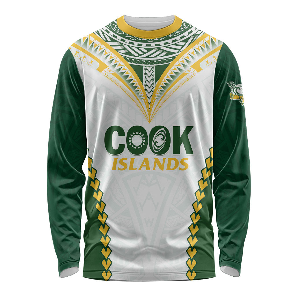 Custom Rugby League Cook Islands Long Sleeve Shirt Tribal Pattern White Version LT01 Unisex White - Polynesian Pride