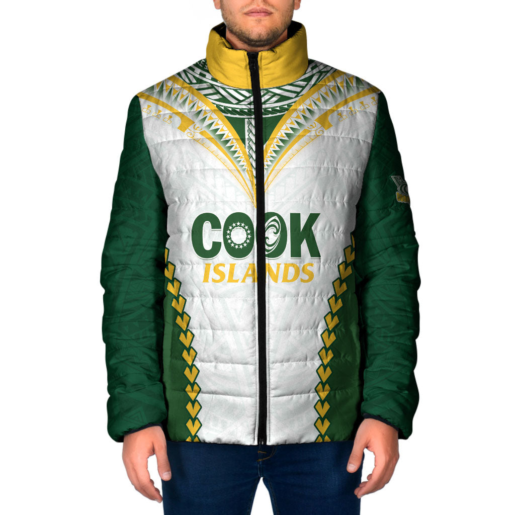 Custom Rugby League Cook Islands Padded Jacket Tribal Pattern White Version