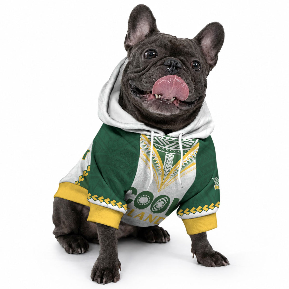 Custom Rugby League Cook Islands Pet Hoodie Tribal Pattern White Version