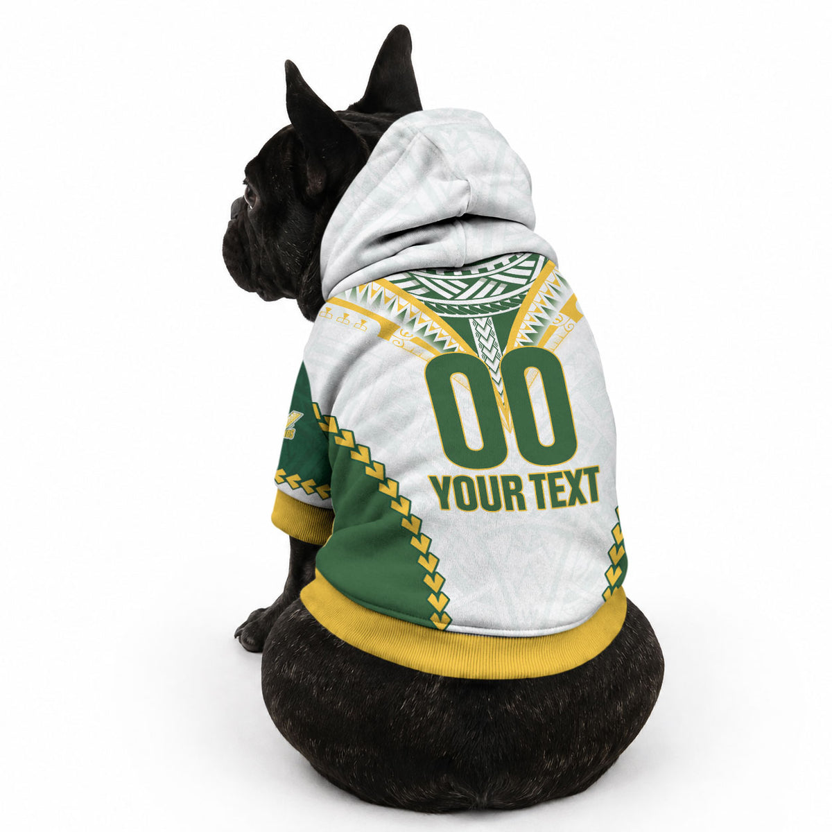 Custom Rugby League Cook Islands Pet Hoodie Tribal Pattern White Version