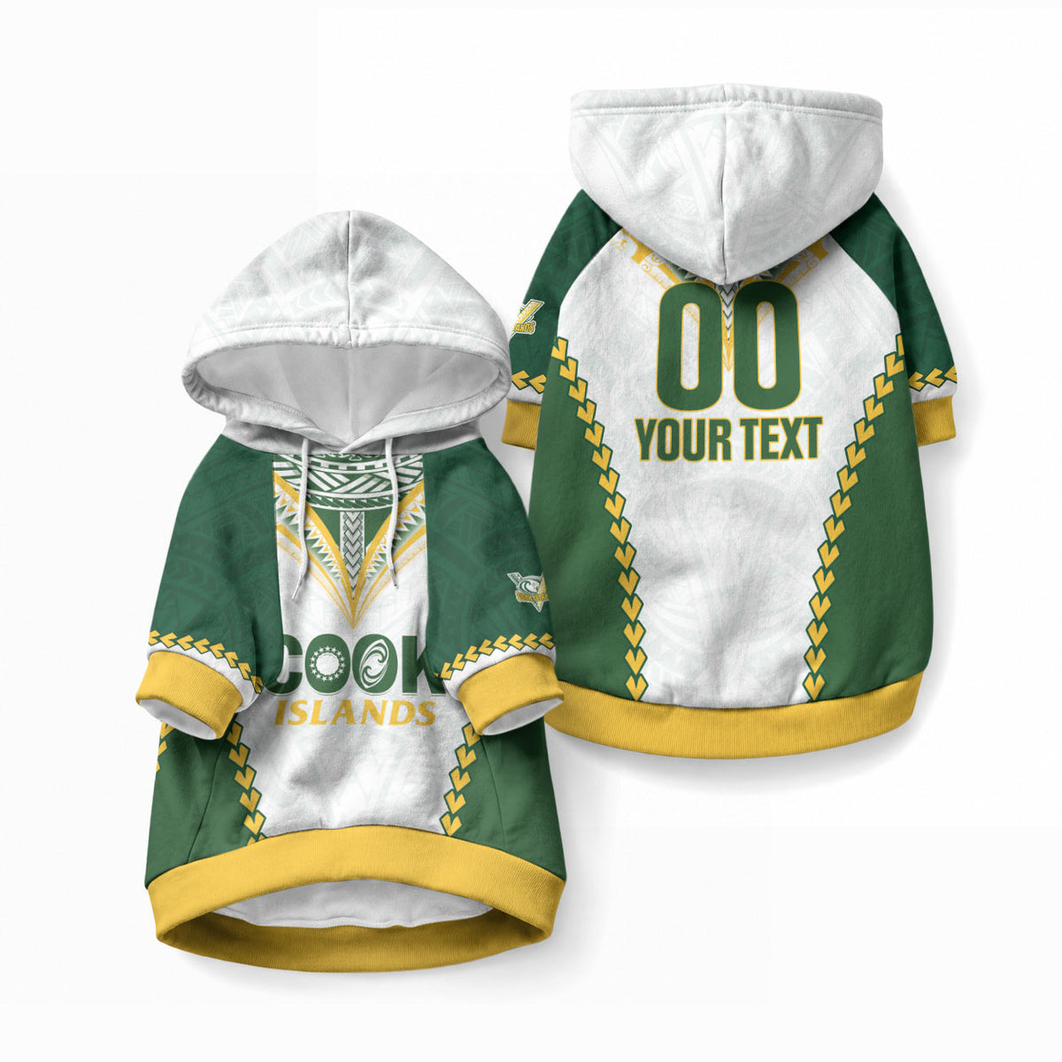 Custom Rugby League Cook Islands Pet Hoodie Tribal Pattern White Version
