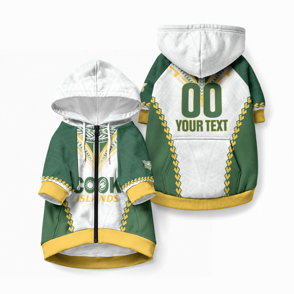 Custom Rugby League Cook Islands Pet Hoodie Tribal Pattern White Version