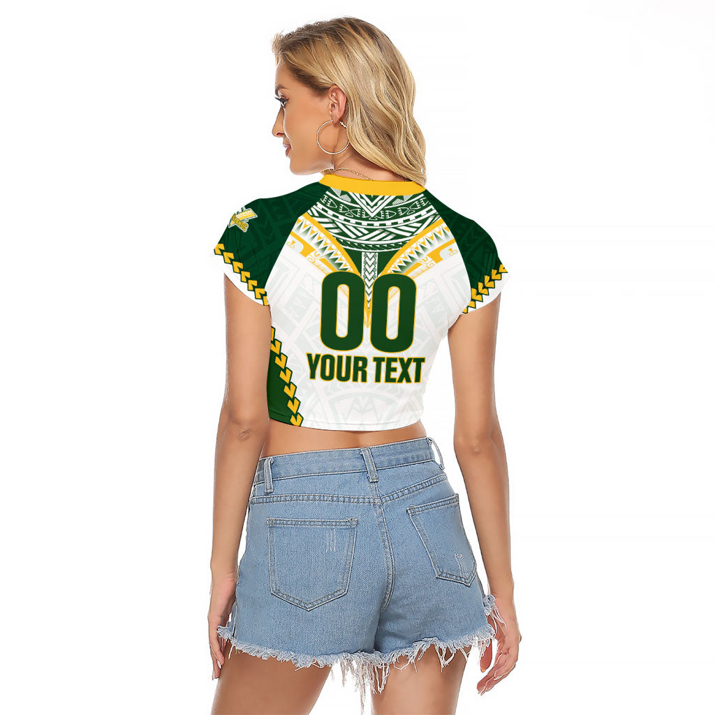 Custom Rugby League Cook Islands Raglan Cropped T Shirt Tribal Pattern White Version LT01 - Polynesian Pride