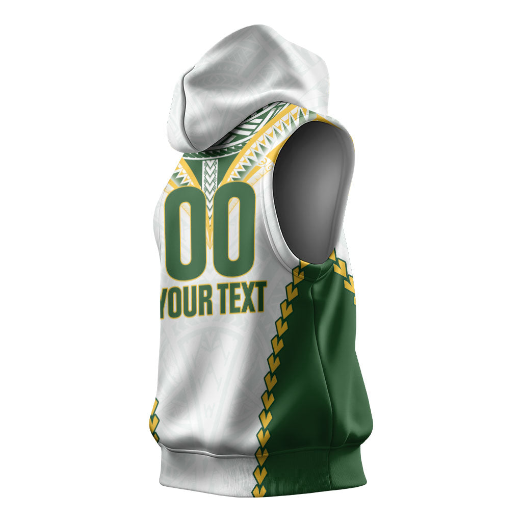 Custom Rugby League Cook Islands Sleeveless Hoodie Tribal Pattern White Version LT01 - Polynesian Pride