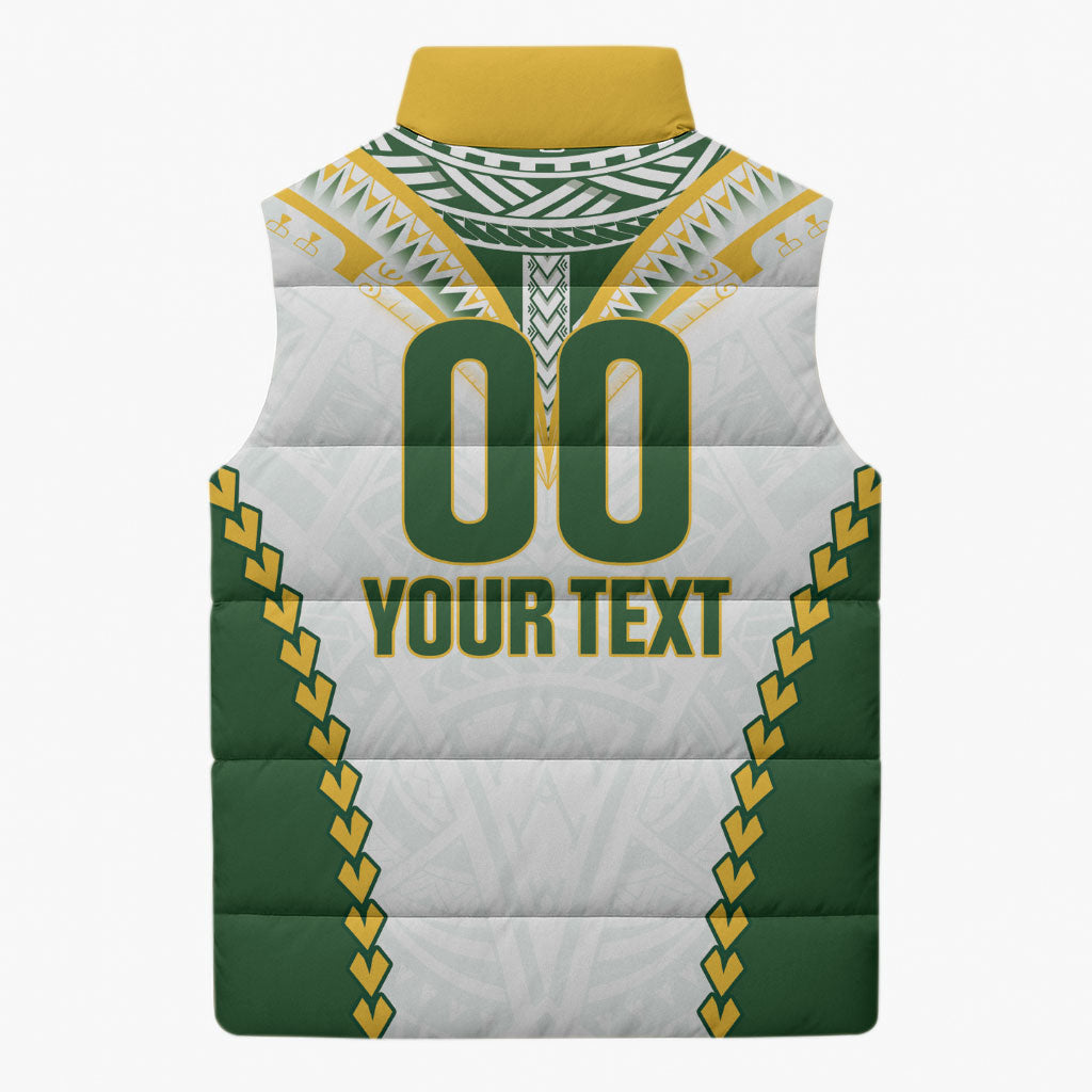 Custom Rugby League Cook Islands Sleeveless Puffer Jacket Tribal Pattern White Version
