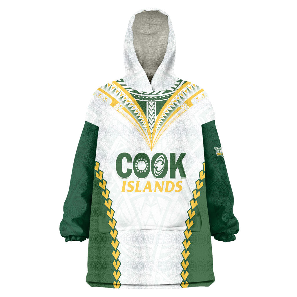 Custom Rugby League Cook Islands Wearable Blanket Hoodie Tribal Pattern White Version